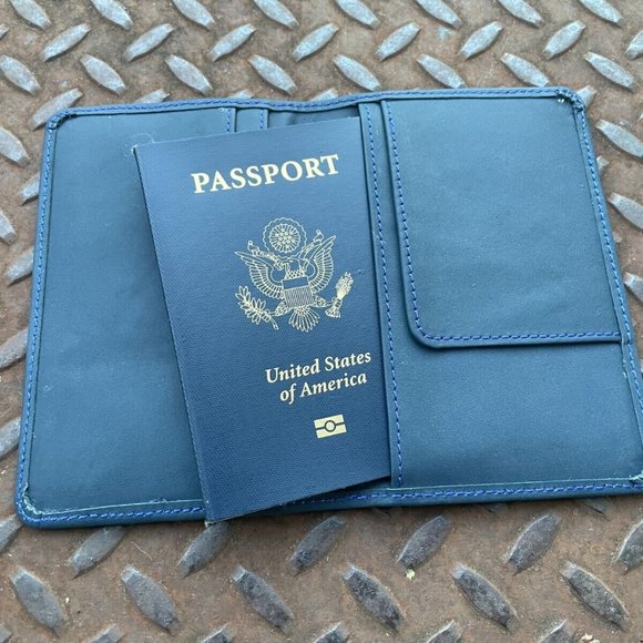 Passport Holder Blue Leather Card Holder Travel Documents Wallet Handmade - Picture 9 of 10